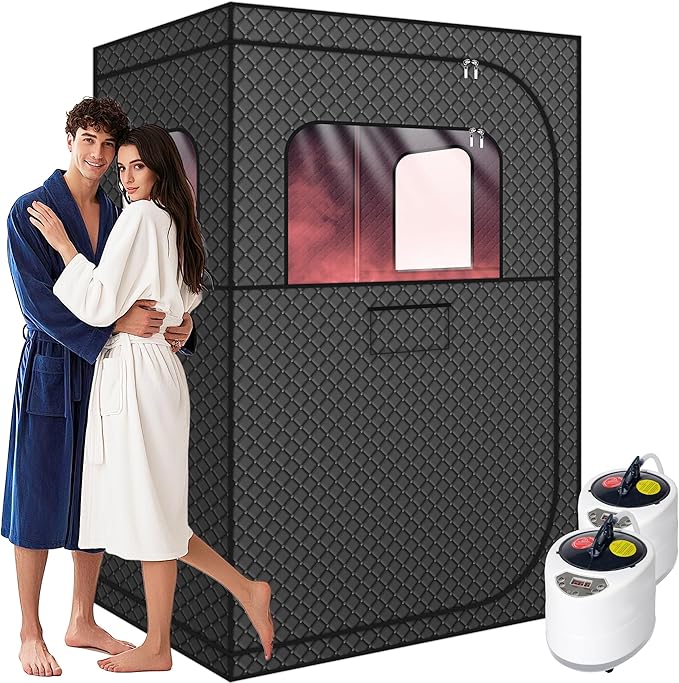 MIXC Full Body Portable Personal Saunas Box for Home, 2 Person Steam Sauna at Home Spa with 2.6L & 1500W, Two-Person with 2 Foldable Chairs, Remote Control, Home Sauna for Gym, Black - The Vitality Estate