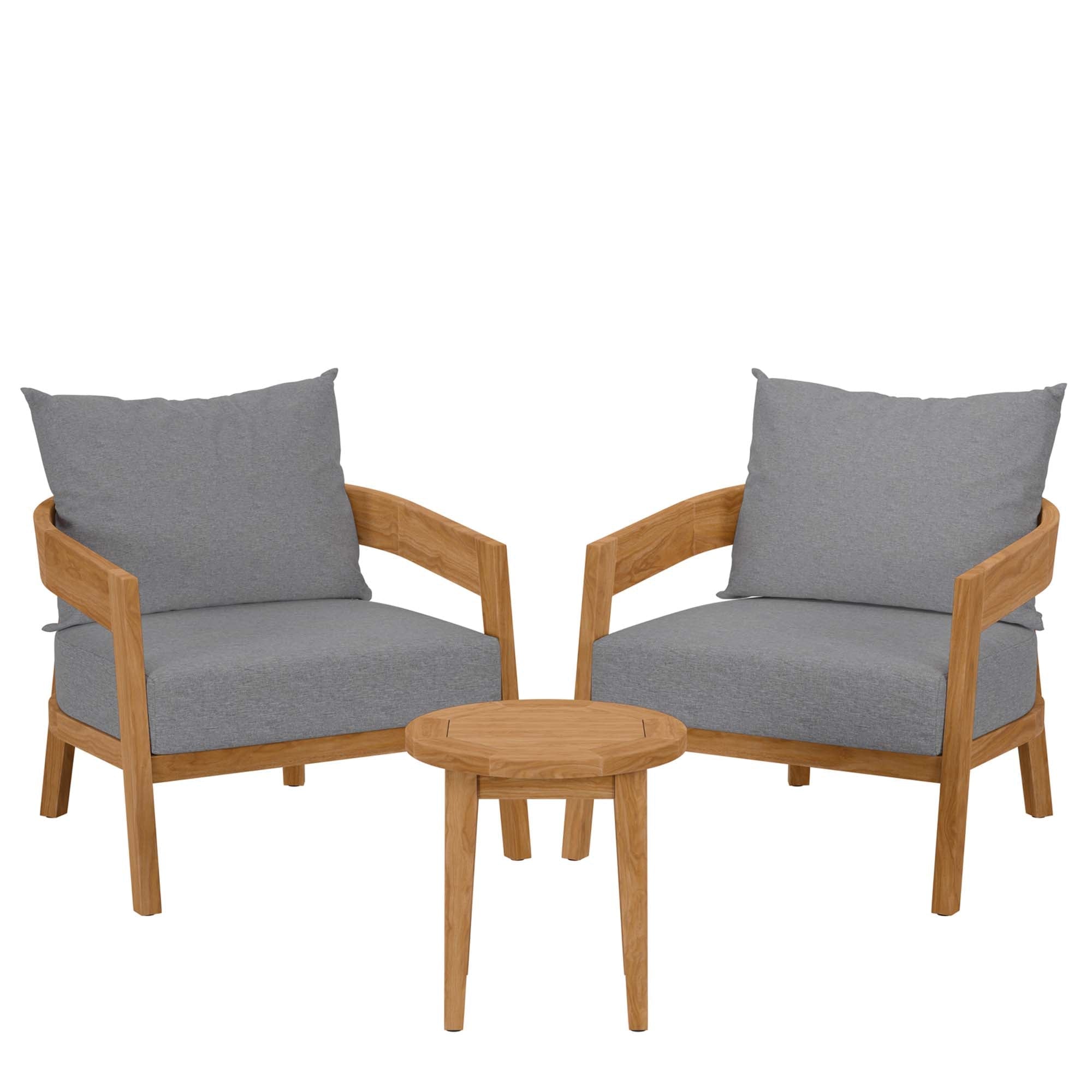 Modway Brisbane Outdoor Patio Set - 3-Piece Grey Teak Furniture for Stylish Patios - The Vitality Estate
