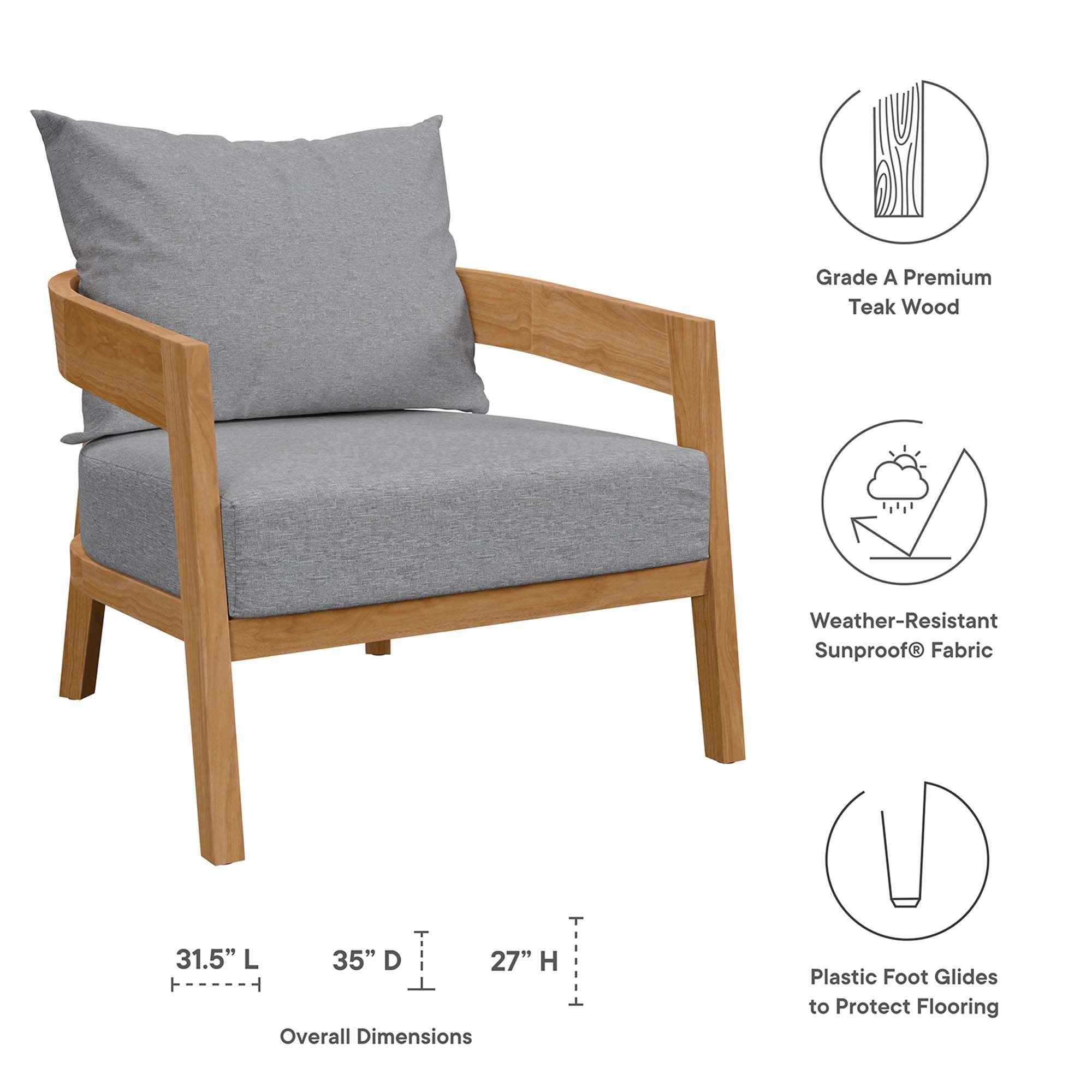 Modway Brisbane Outdoor Patio Set - 3-Piece Grey Teak Furniture for Stylish Patios - The Vitality Estate