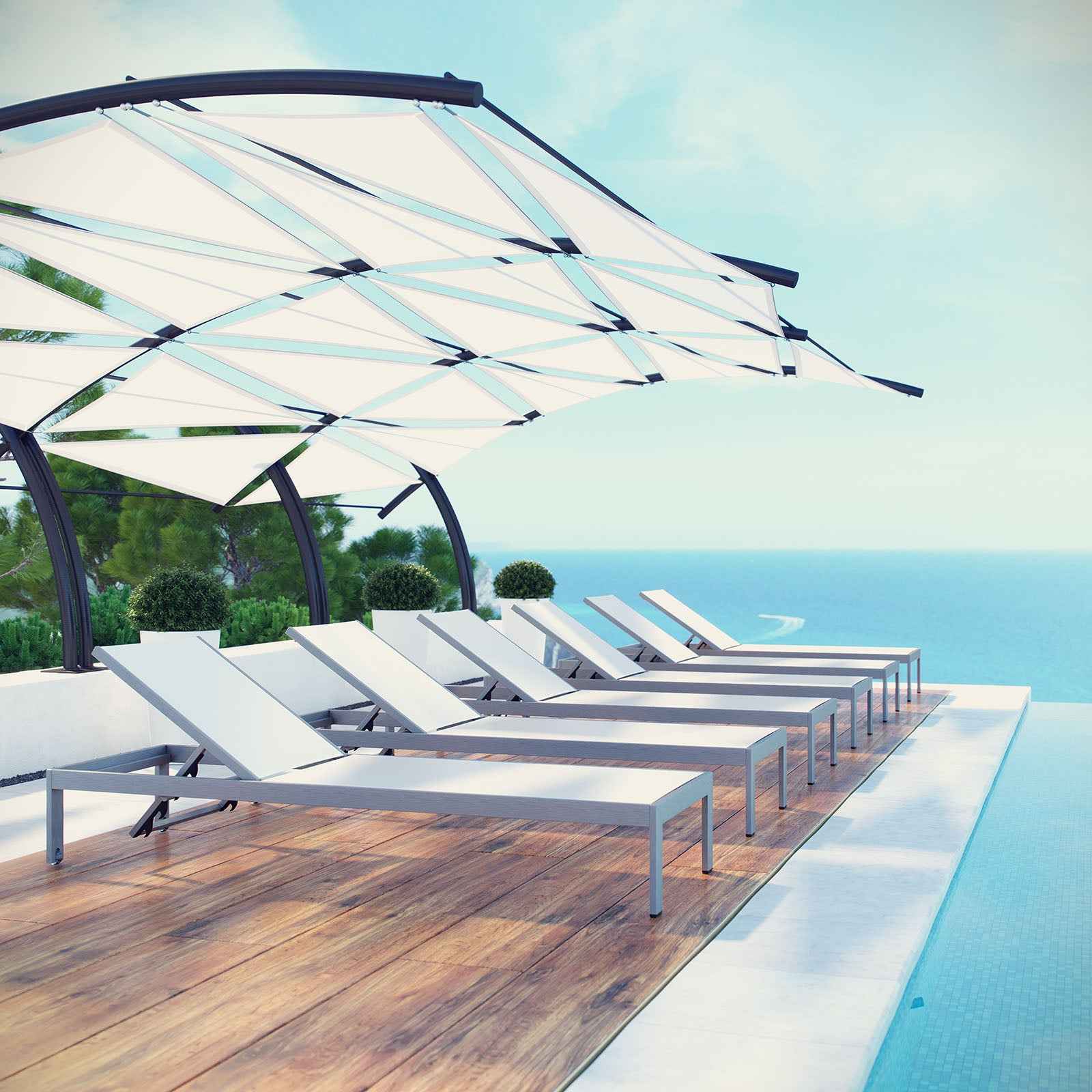 Modway Shore Outdoor Chaise Lounge Set – 6-Piece Aluminum Patio Collection - The Vitality Estate