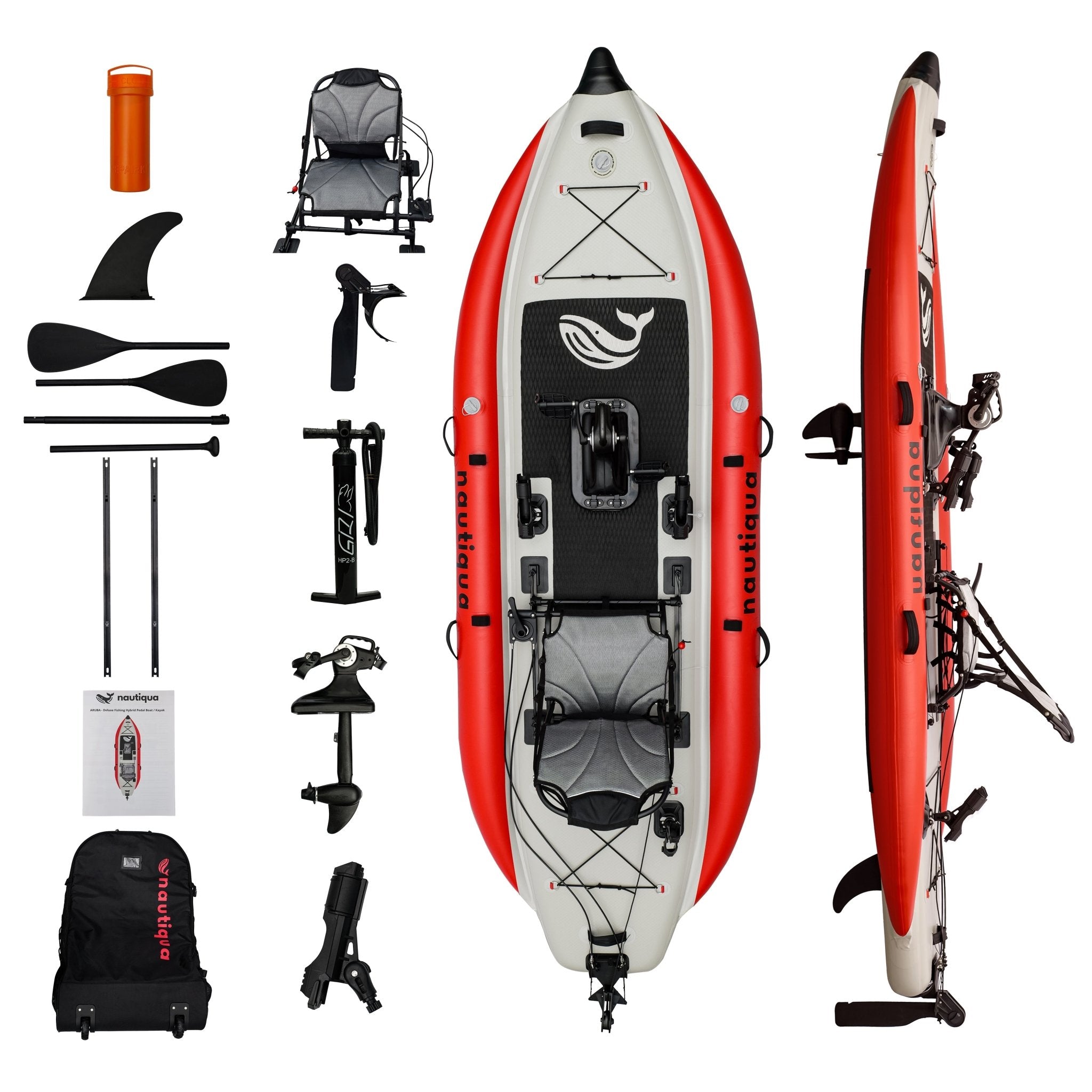 Nautiqua | ARUBA | Deluxe Paddleboard Fishing Pedal Kayak | Red - The Vitality Estate