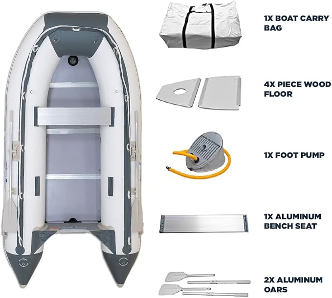 Newport 10ft 6in Newport Model Inflatable Dinghy Boat Transom Sport Tender - 5 Person - 15HP USCG Rated, White/Gray - The Vitality Estate