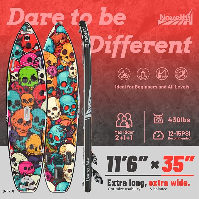 Novelty 11'6" x 35" Extra Wide SUP for Enhanced Stability - Inflatable Stand Up Paddle Board - Premium Paddle Board Kit for Adults & Youth - All Skill Levels - Includes SUP Accessories - The Vitality Estate
