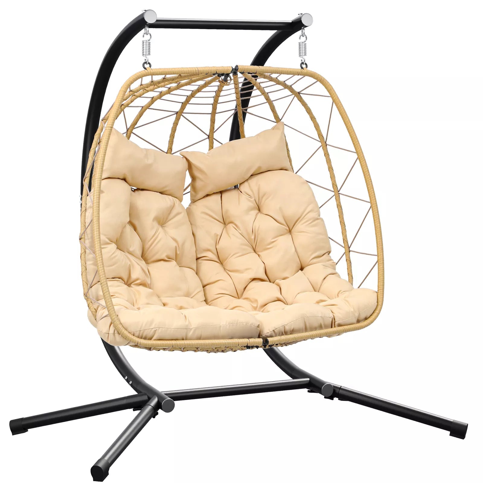 Outdoor 2 Seater Hanging Patio Egg Chair With Stand - The Vitality Estate