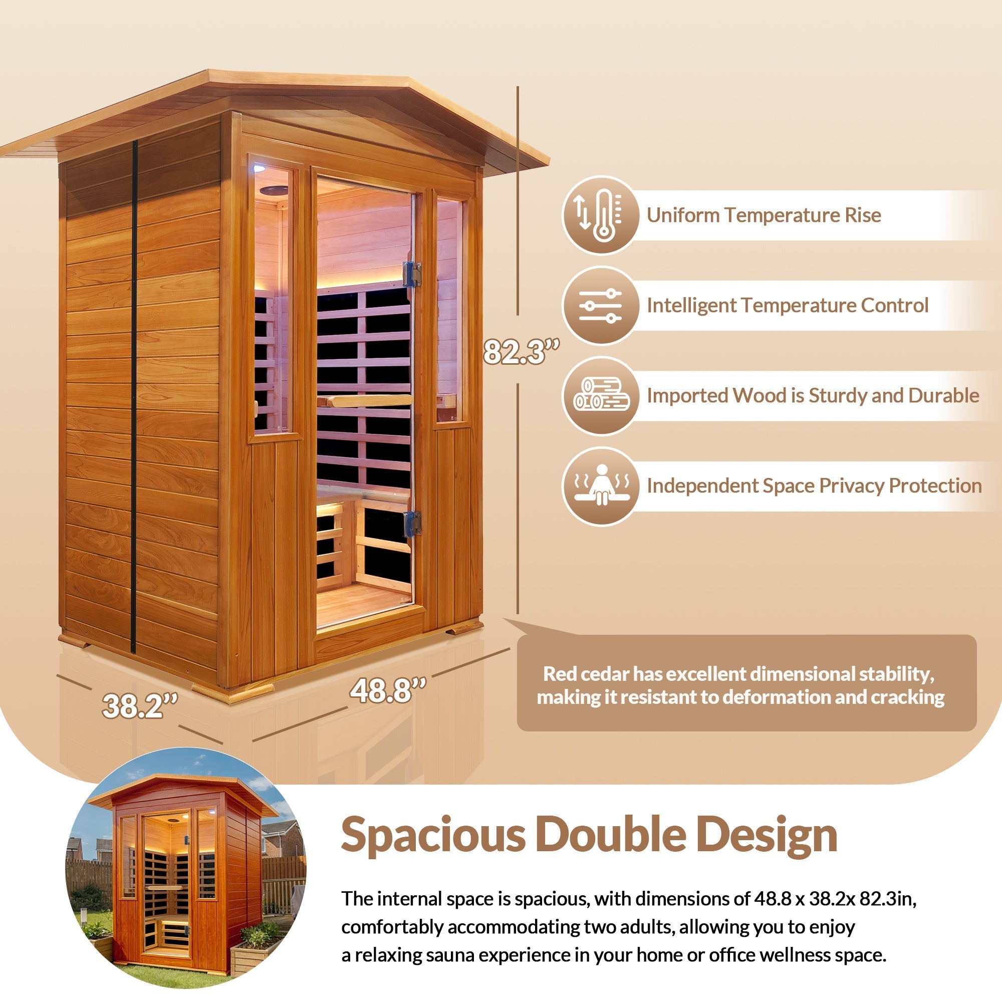Outdoor Double Red Cedar Far Infrared Sauna Room - The Vitality Estate