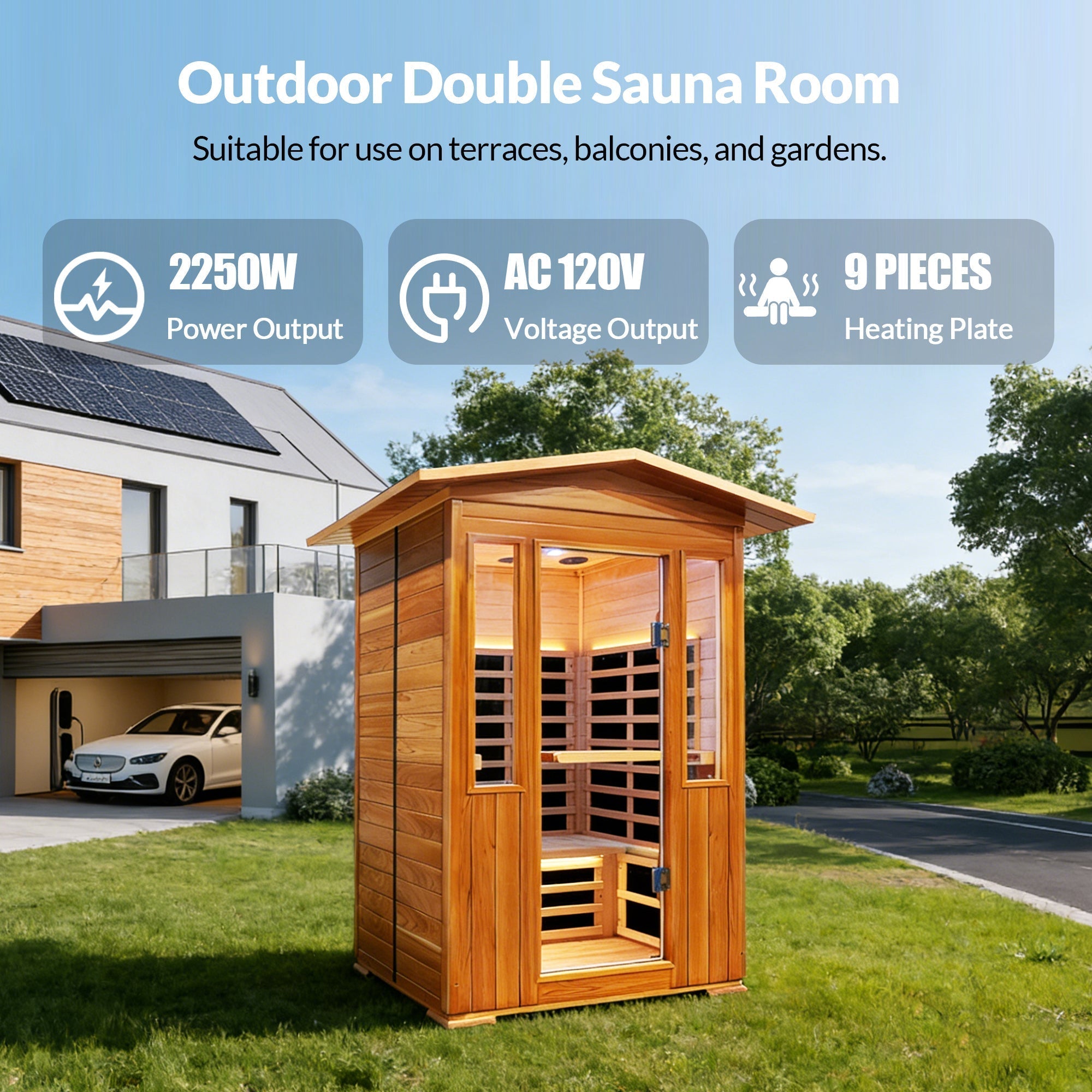 Outdoor Double Red Cedar Far Infrared Sauna Room - The Vitality Estate