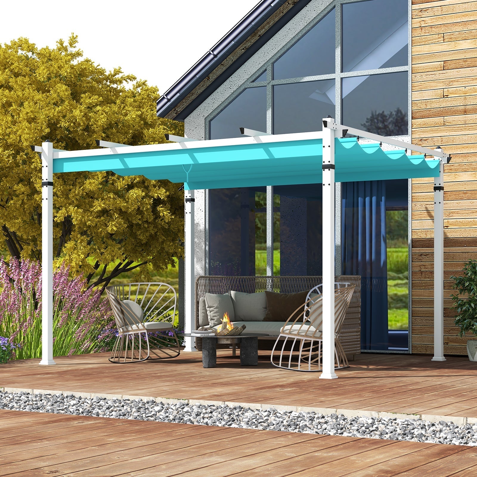 Outdoor Pergola with Retractable Canopy and Aluminum Frame - The Vitality Estate