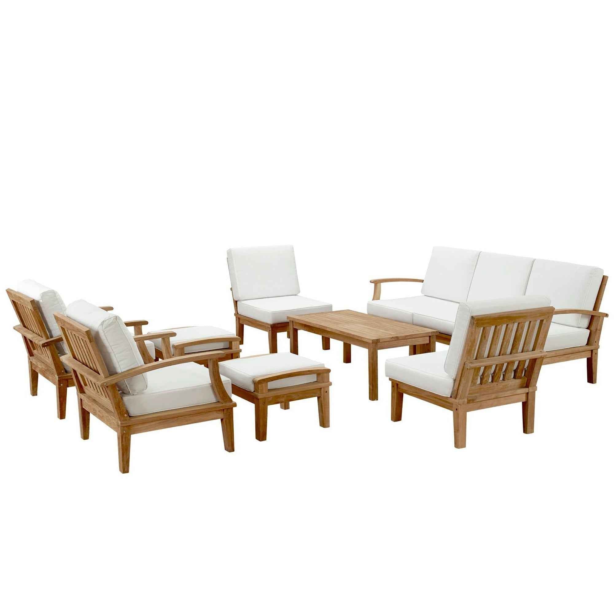 Patio Elegance Marina Teak Outdoor Seating Set - 10-Piece Modway Collection - The Vitality Estate