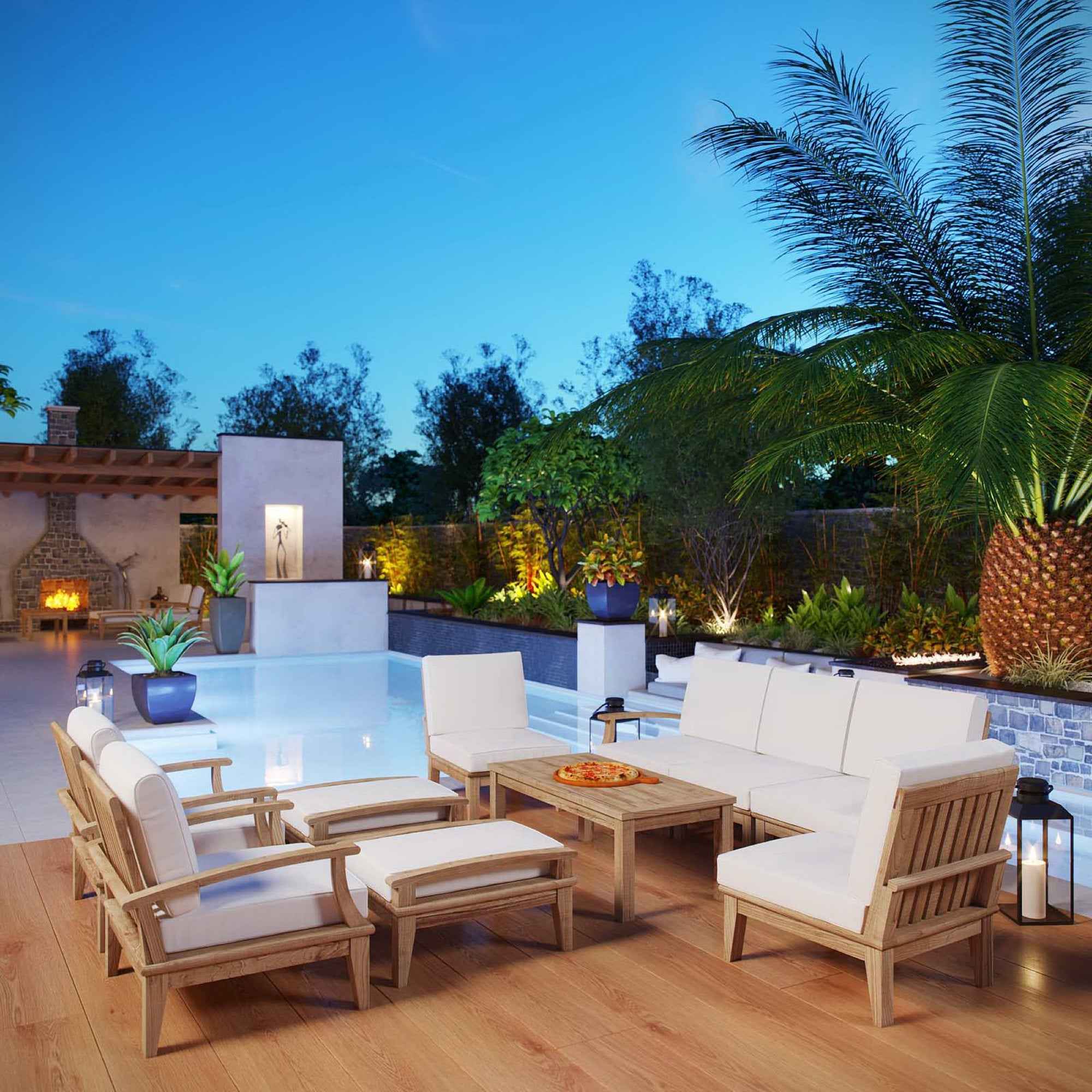 Patio Elegance Marina Teak Outdoor Seating Set - 10-Piece Modway Collection - The Vitality Estate