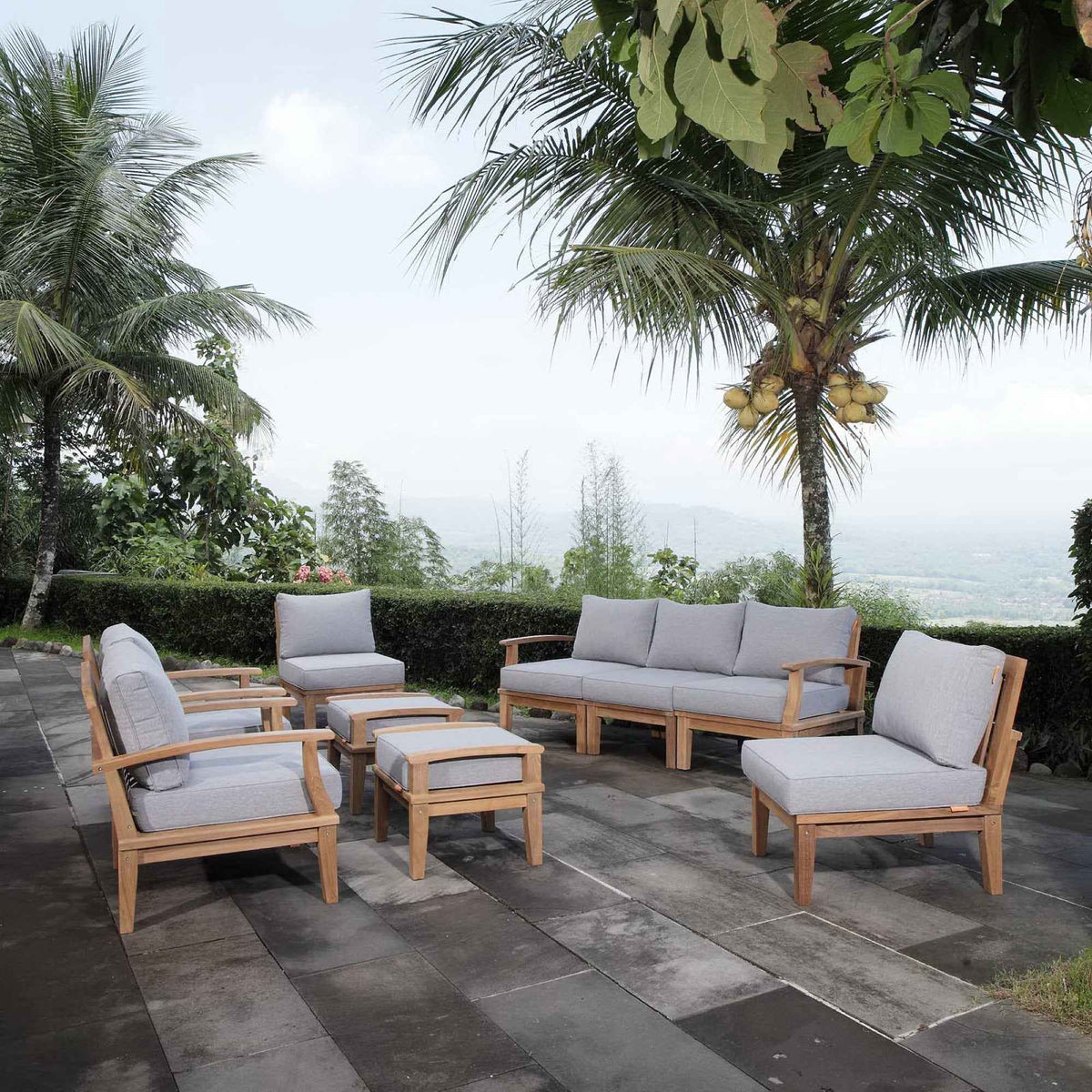 Patio Elegance Outdoor Lounge Set - Marina 9-Piece Teak Collection by Modway - The Vitality Estate