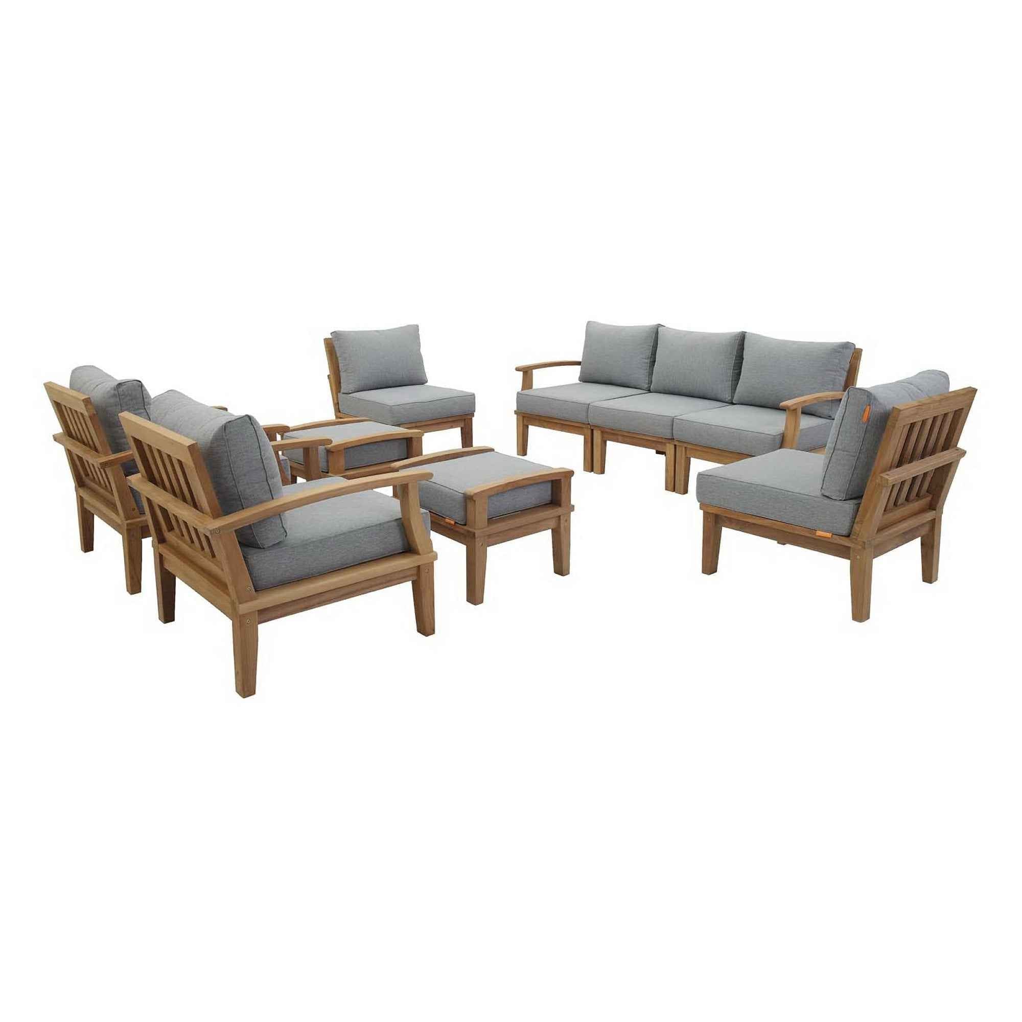 Patio Elegance Outdoor Lounge Set - Marina 9-Piece Teak Collection by Modway - The Vitality Estate