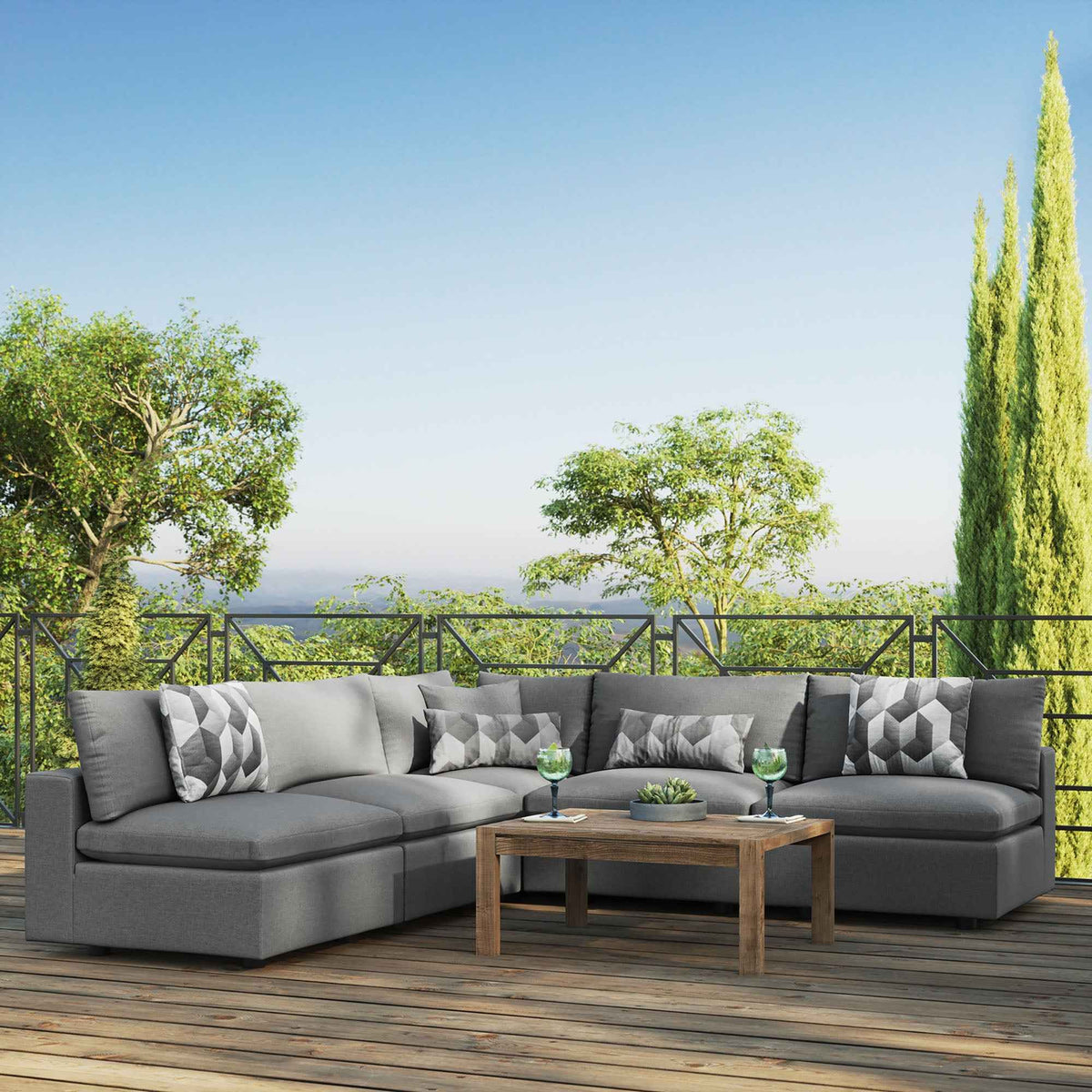 Patio Elegance Outdoor Sectional Sofa Set by Modway – Stylish 5-Piece Furniture for Patios - The Vitality Estate