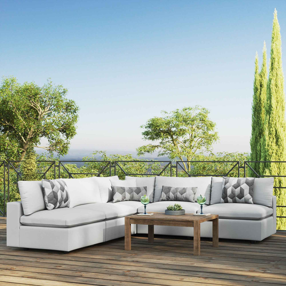Patio Elegance Outdoor Sectional Sofa Set by Modway – Stylish 5-Piece Furniture for Patios - The Vitality Estate