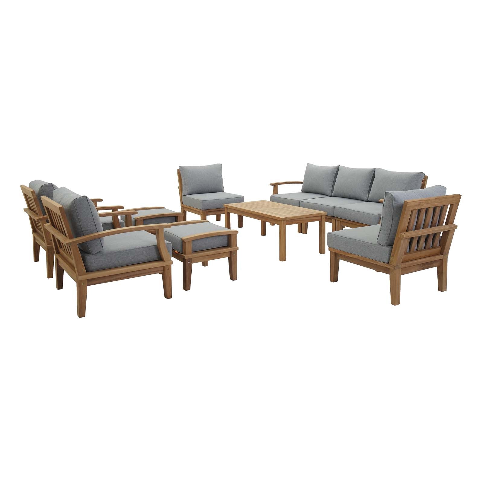 Patio Teak Furniture Set - Patio Elegance Marina 10-Piece Outdoor Teak Patio Set with Grey Cushions - The Vitality Estate