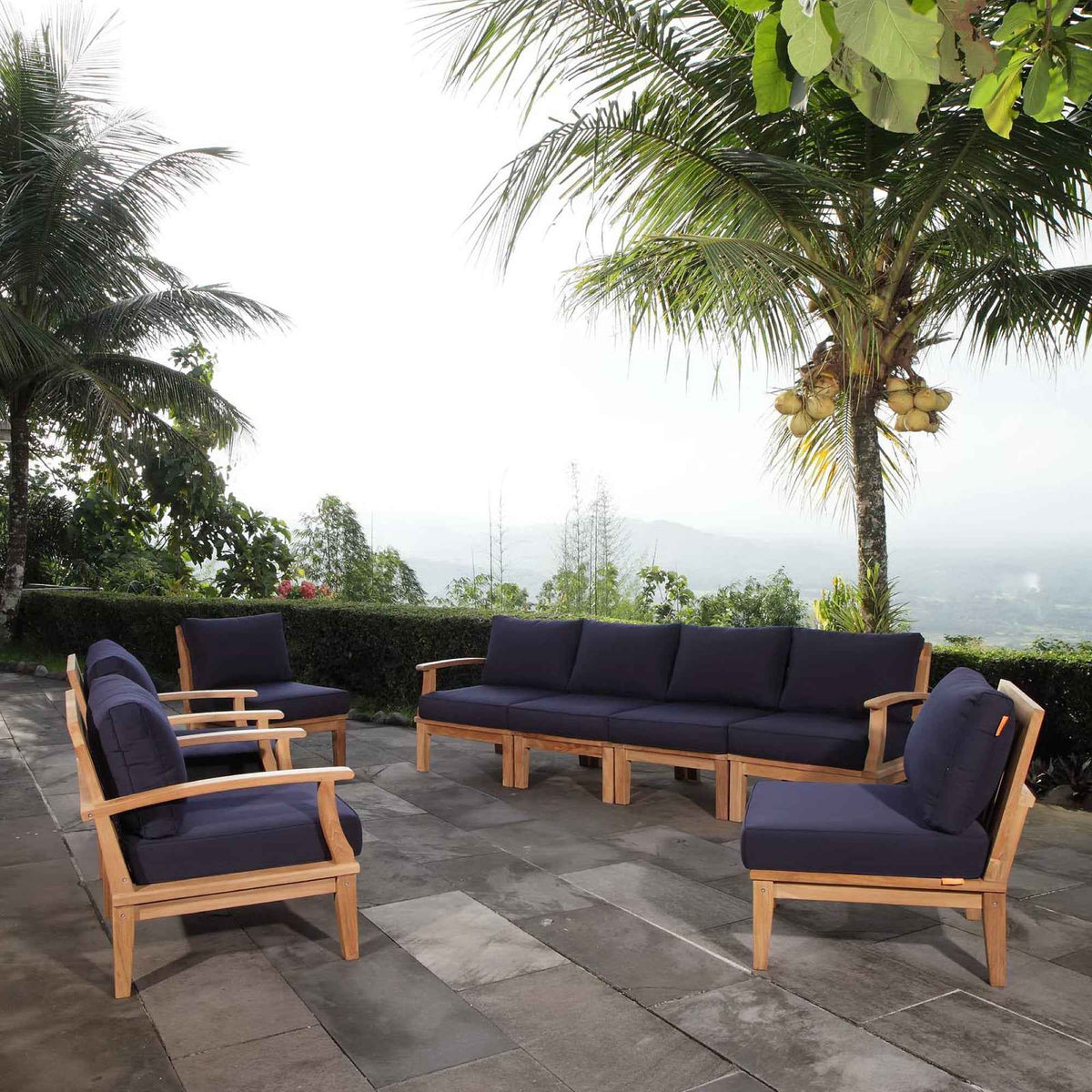 Patio Teak Sectional Set - Patio Elegance Marina 8-Piece Outdoor Teak Sectional Set by Modway - The Vitality Estate