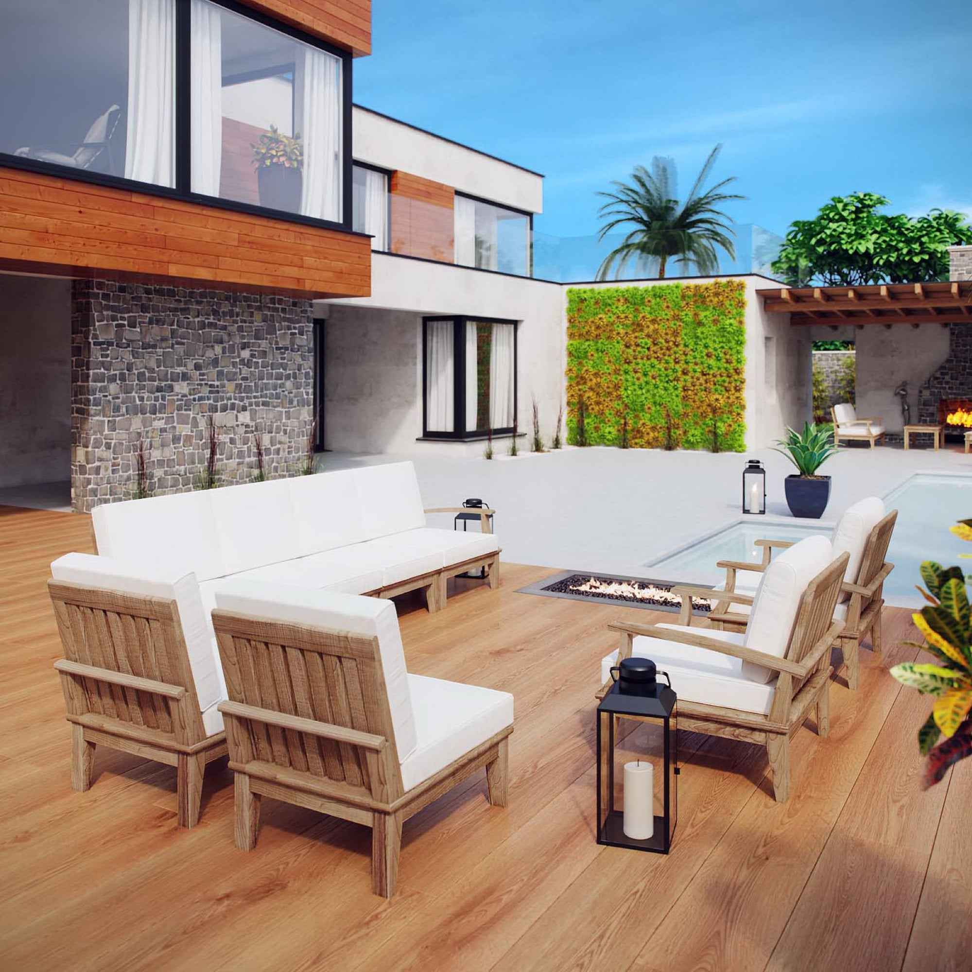 Patio Teak Sectional Set - Patio Elegance Marina 8-Piece Outdoor Teak Sectional Set by Modway - The Vitality Estate