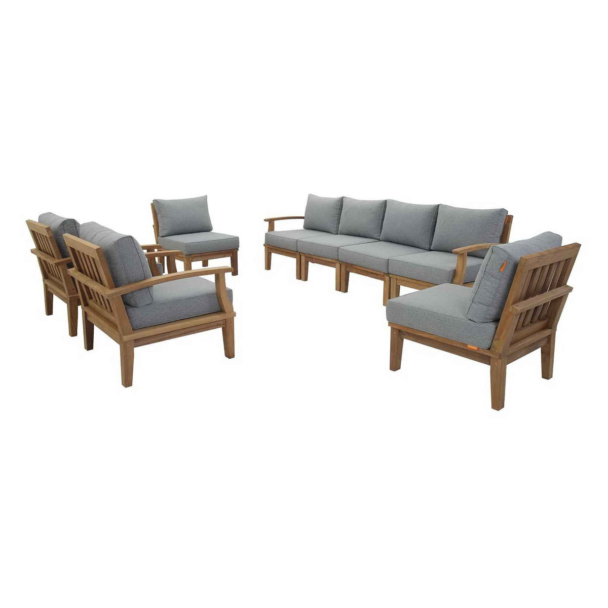 Patio Teak Sectional Set - Patio Elegance Marina 8-Piece Outdoor Teak Sectional Set by Modway - The Vitality Estate
