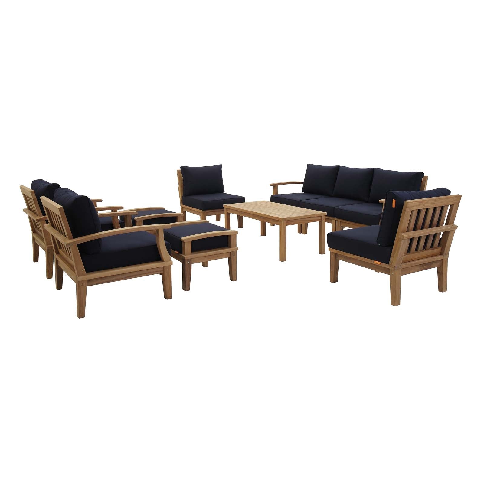 Patio Teak Set - Patio Elegance Marina 10-Piece Outdoor Set with Navy Cushions - The Vitality Estate