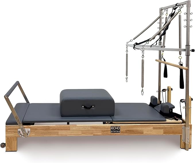 Pilates Reformer, Wooden Pilates Reformer Machine with Springs, Pilates Bed Strength Training Equipment for Home Use and Studio, Pilates Equipment with Reformer Box, Oak - The Vitality Estate