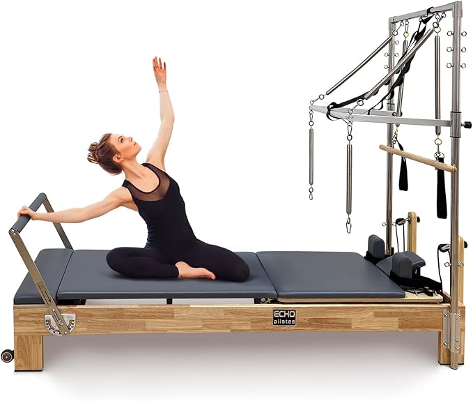 Pilates Reformer, Wooden Pilates Reformer Machine with Springs, Pilates Bed Strength Training Equipment for Home Use and Studio, Pilates Equipment with Reformer Box, Oak - The Vitality Estate