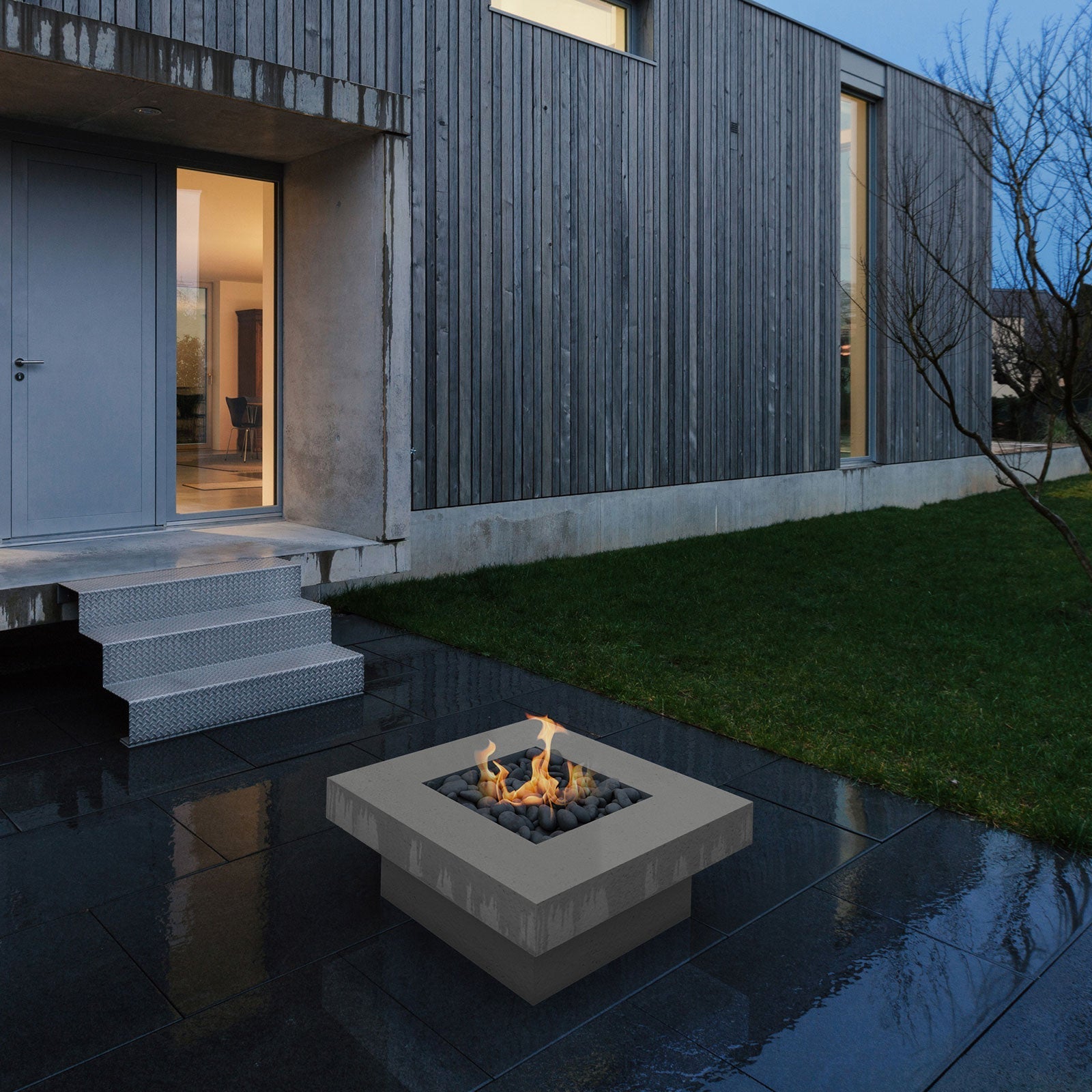 Platz - Square Concrete Fire Pit Table - The Vitality Estate