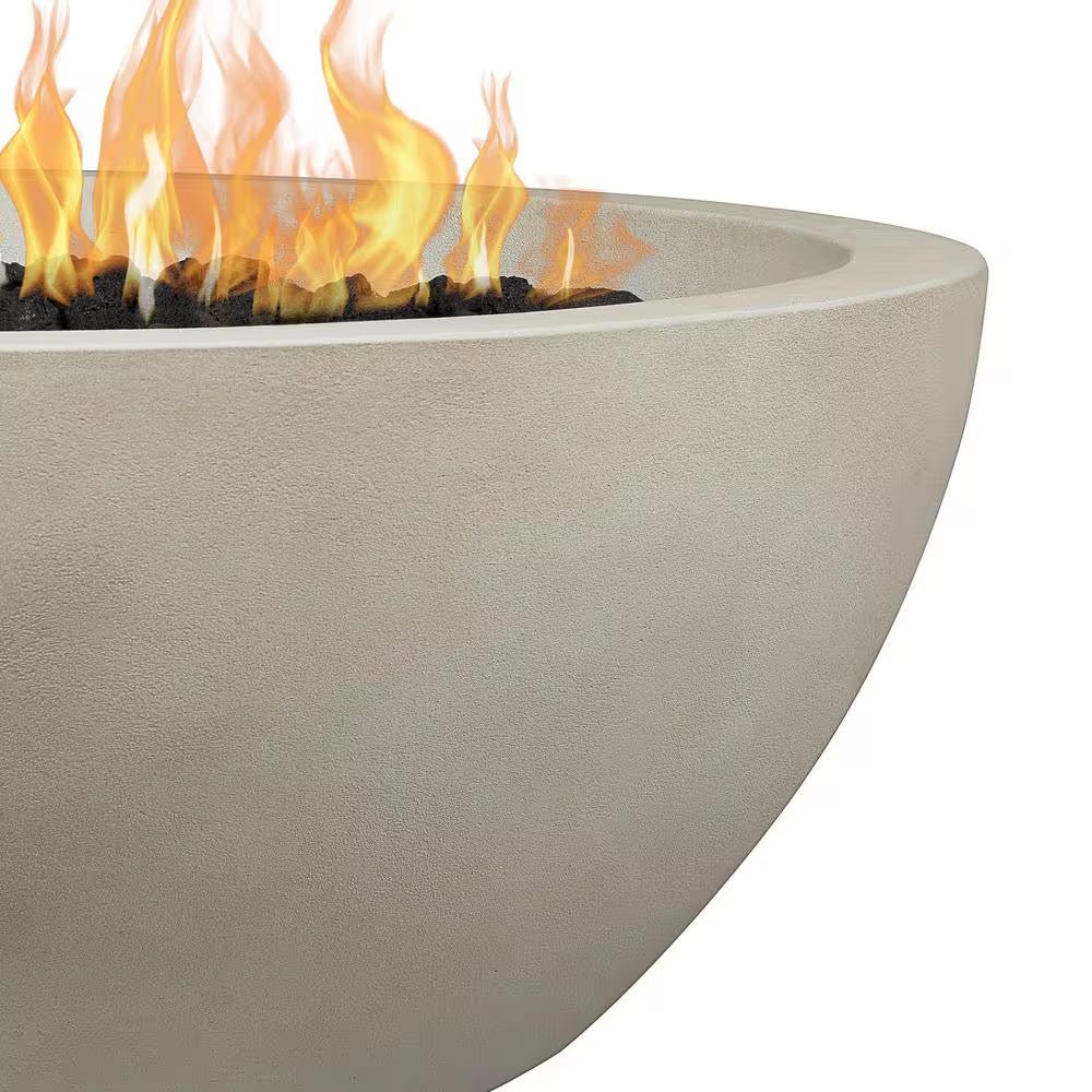 Pompton 38 In. round Concrete Composite Propane Fire Pit in Fog with Vinyl Cover - The Vitality Estate