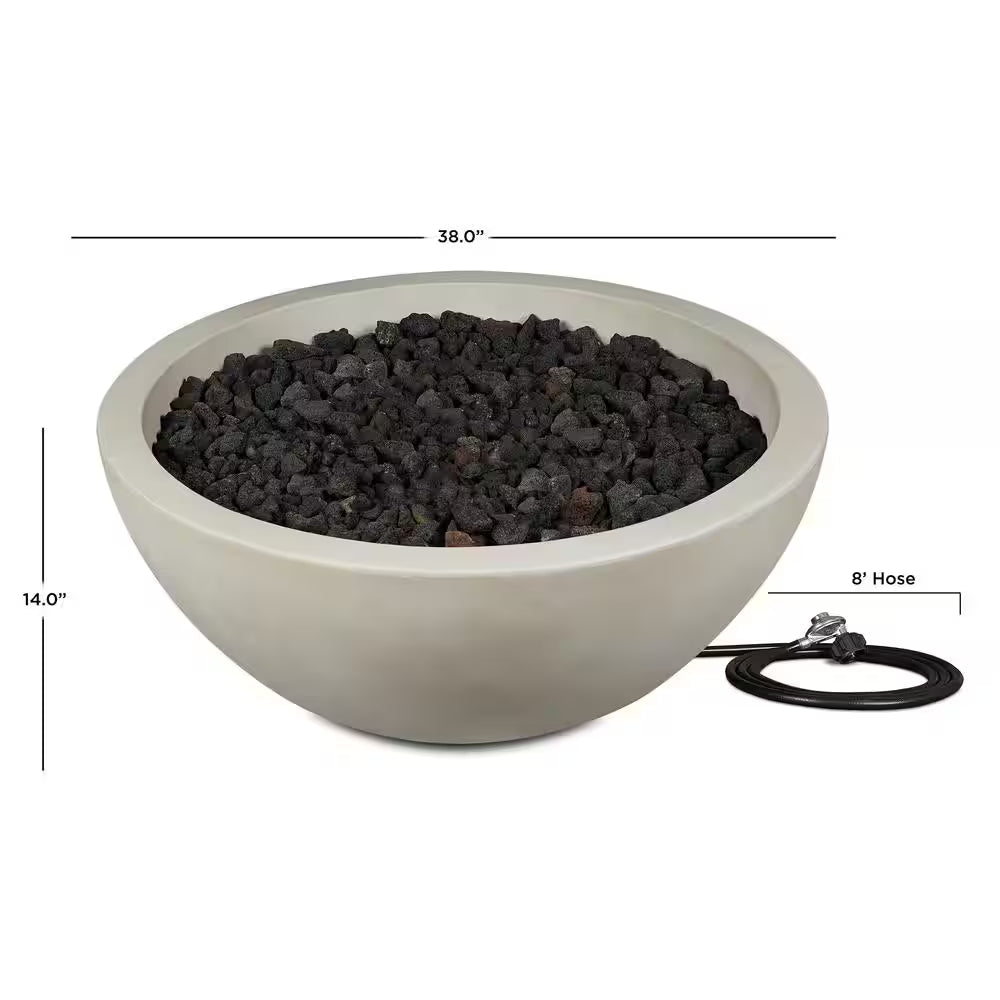 Pompton 38 In. round Concrete Composite Propane Fire Pit in Fog with Vinyl Cover - The Vitality Estate