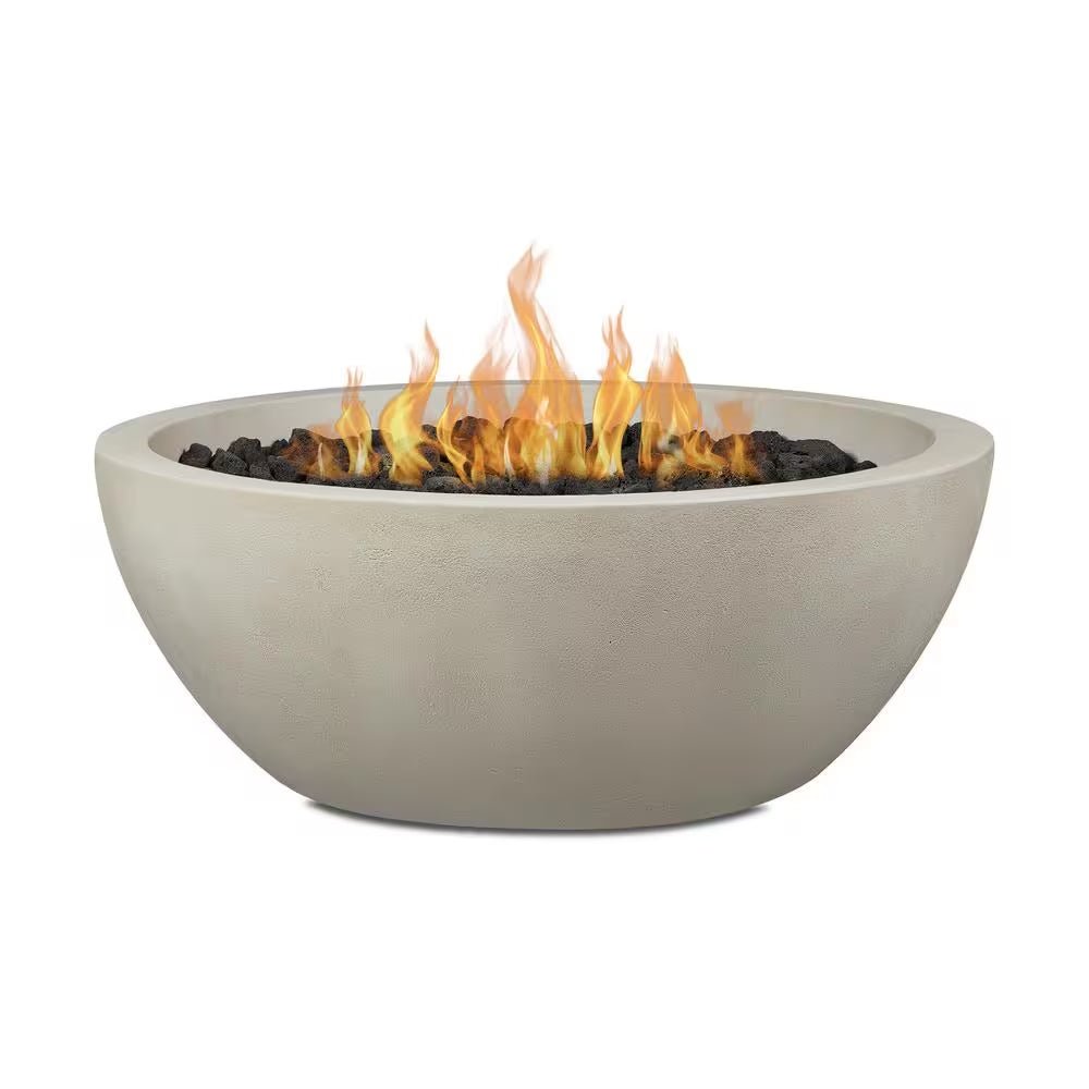 Pompton 38 In. round Concrete Composite Propane Fire Pit in Fog with Vinyl Cover - The Vitality Estate
