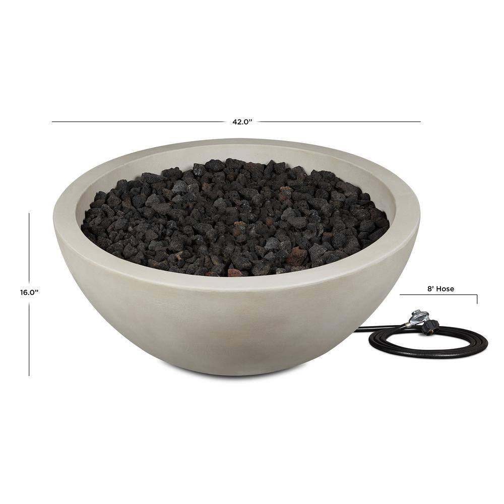 Pompton 42 In. round Concrete Composite Propane Fire Pit in Fog with Vinyl Cover - The Vitality Estate