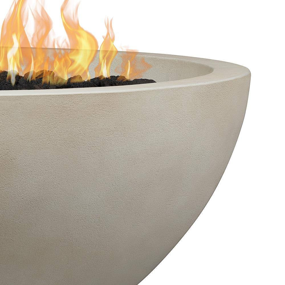 Pompton 42 In. round Concrete Composite Propane Fire Pit in Fog with Vinyl Cover - The Vitality Estate