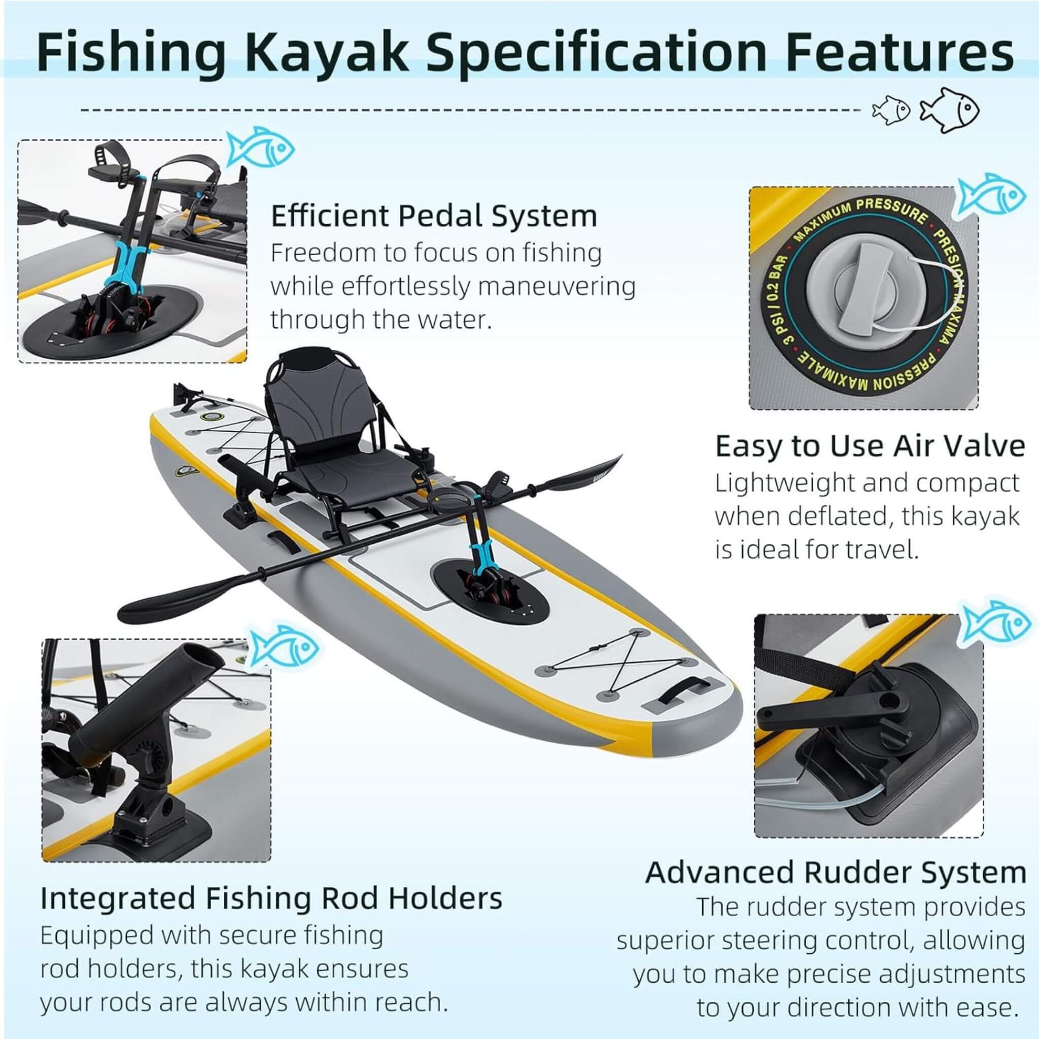 Portable 12FT Lightweight Inflatable PVC Fishing Kayak With Pedal System (SAK64328) - The Vitality Estate