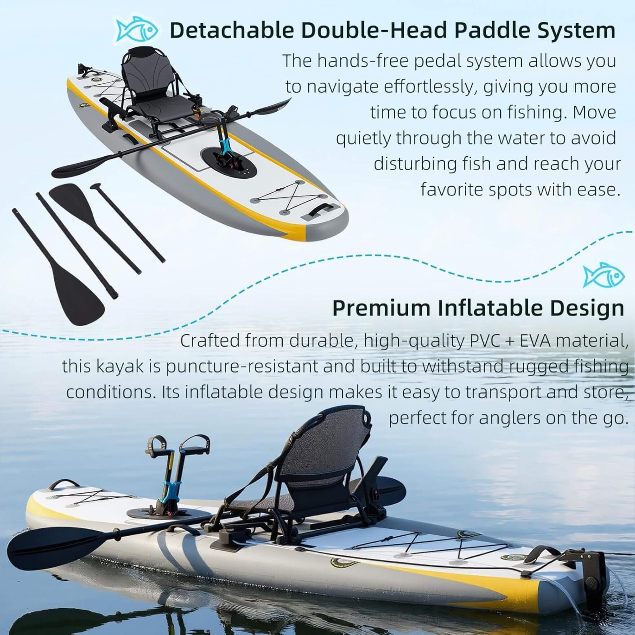 Portable 12FT Lightweight Inflatable PVC Fishing Kayak With Pedal System (SAK64328) - The Vitality Estate