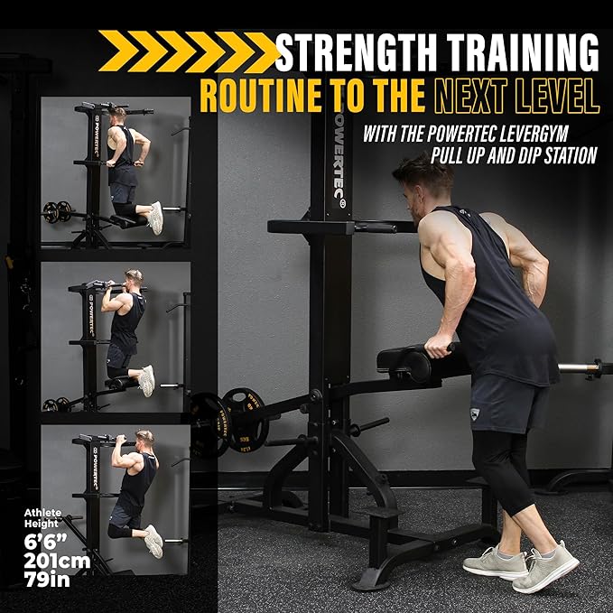 PowerTec Levergym Assisted Chin Up Bar and Dip Station, 400 lbs Max Load - Pullup Bar and Home Gym Equipment with Loaded Weights for Resistance Assist - Workout Equipment for Home Workouts - The Vitality Estate