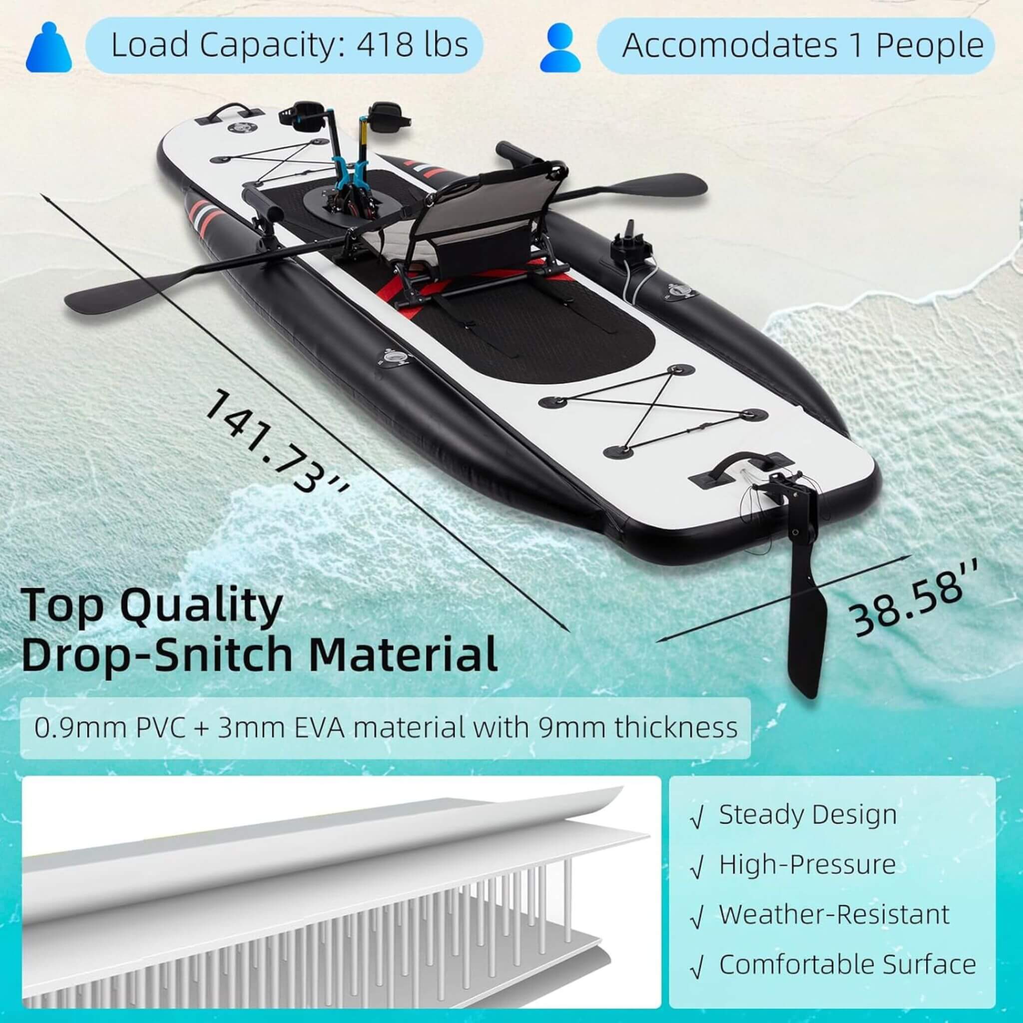 Premium 12FT Lightweight Inflatable Fishing Kayak With Pedal System (SAK15079) - The Vitality Estate