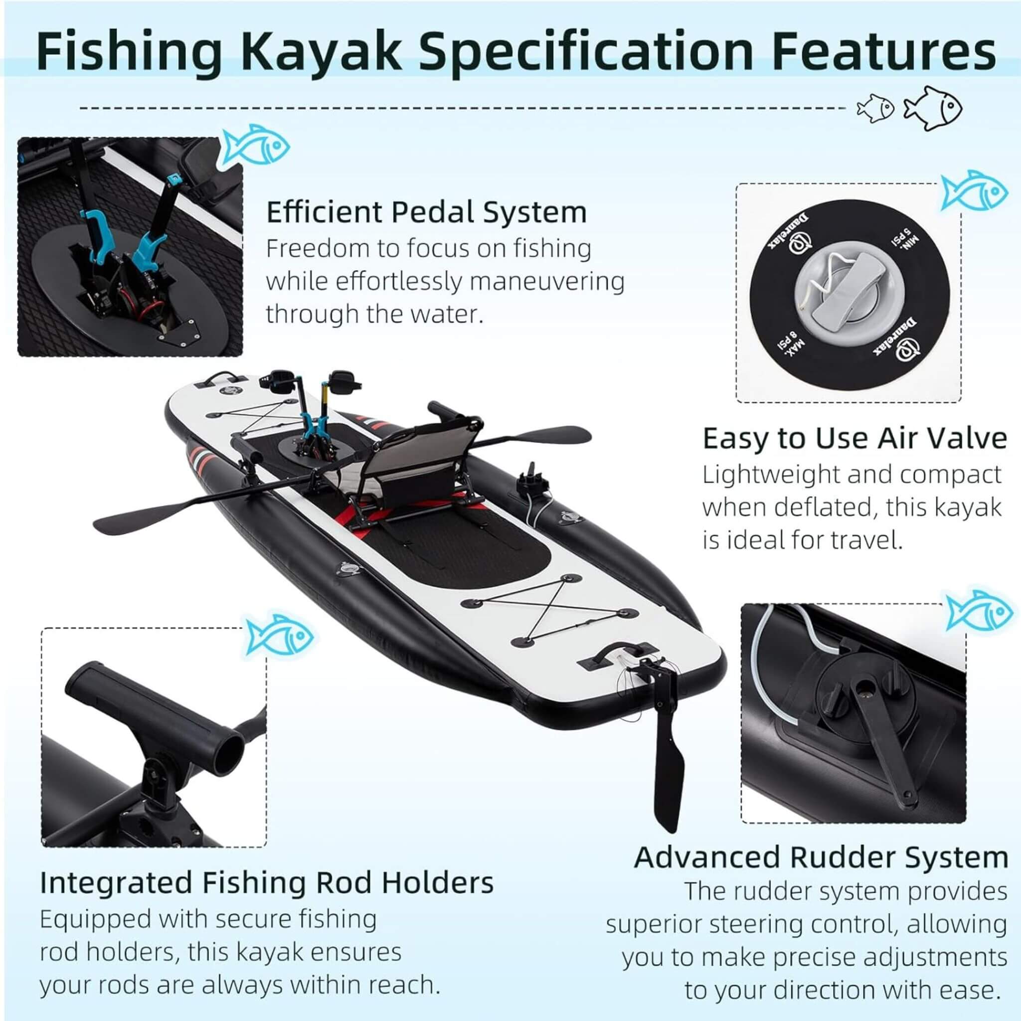 Premium 12FT Lightweight Inflatable Fishing Kayak With Pedal System (SAK15079) - The Vitality Estate