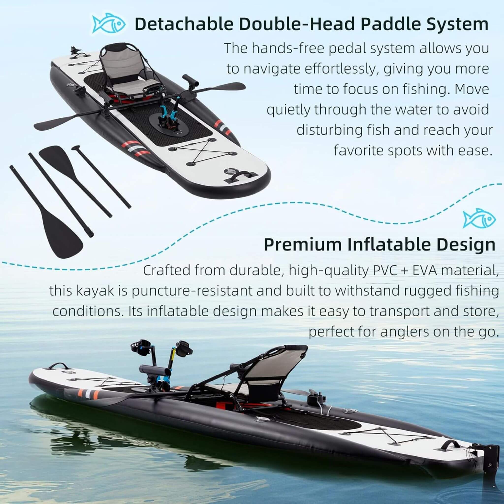 Premium 12FT Lightweight Inflatable Fishing Kayak With Pedal System (SAK15079) - The Vitality Estate