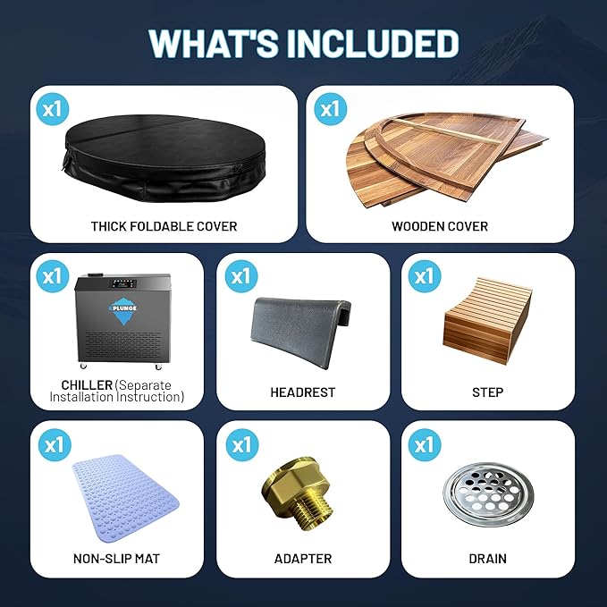 Premium 62-in. Cedar Wood Cold Plunge and Hot Tub with 1HP Chiller and Heater | Stainless Steel Tub with Wooden Step, Foldable Cover, Headrest, and WiFi App Control Chiller for Indoor/Outdoor Use - The Vitality Estate