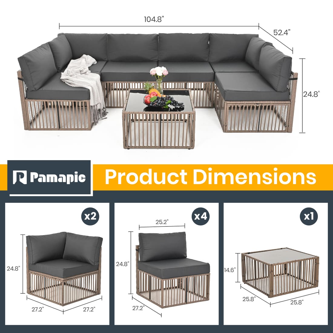 Axis 104.8" Modern Outdoor Sectional Set, 7-Piece