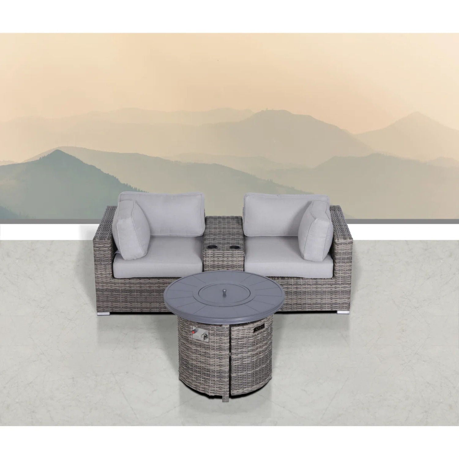 Rattan Patio Set With Comfortable Cushions And Fire Pit - The Vitality Estate