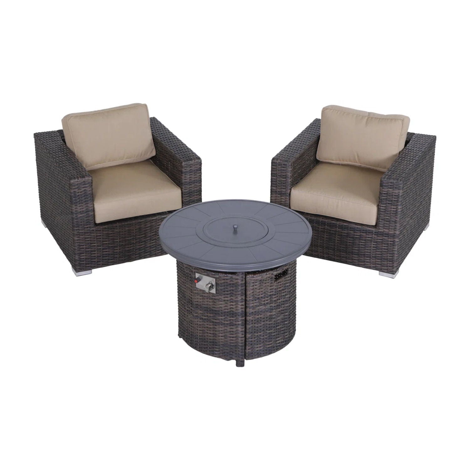 Rattan Patio Set With Comfortable Cushions And Fire Pit - The Vitality Estate
