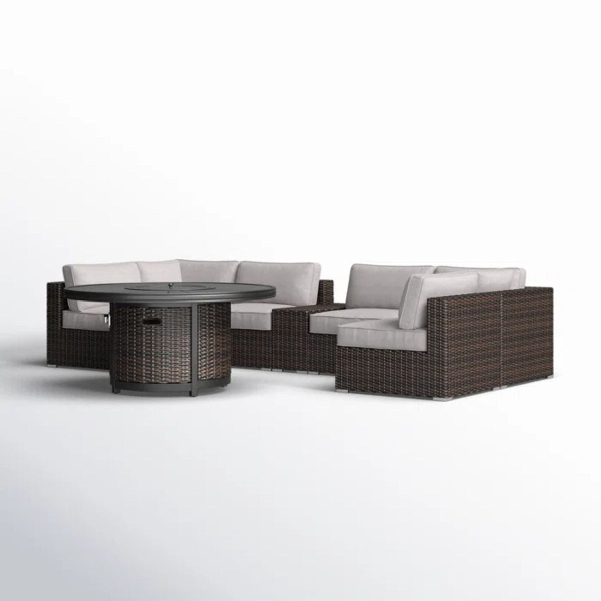 Rattan Patio Set With Comfortable Cushions And Fire Pit - The Vitality Estate