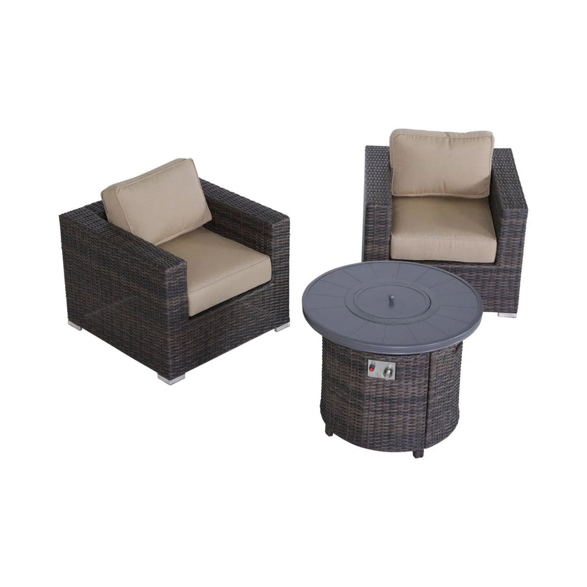 Rattan Patio Set With Comfortable Cushions And Fire Pit - The Vitality Estate