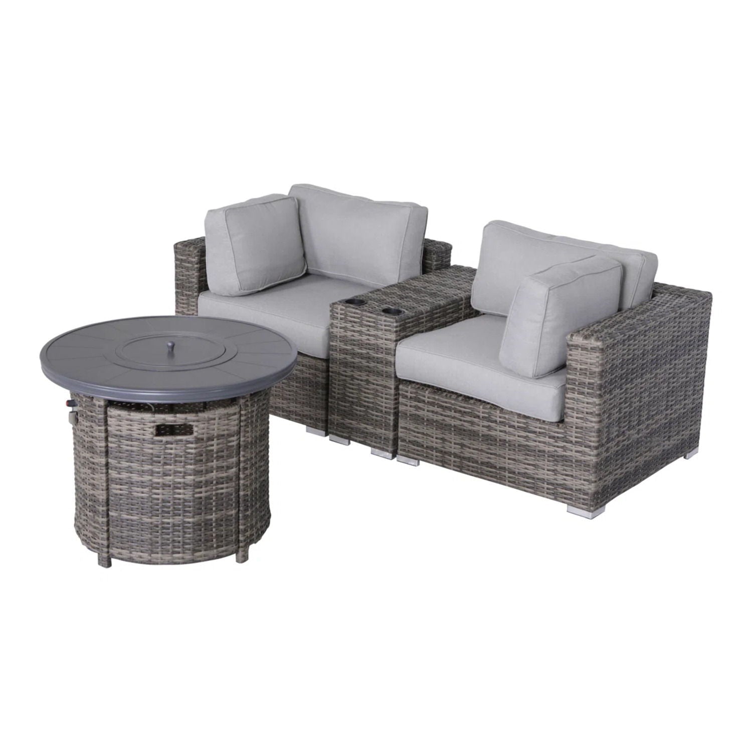 Rattan Patio Set With Comfortable Cushions And Fire Pit - The Vitality Estate