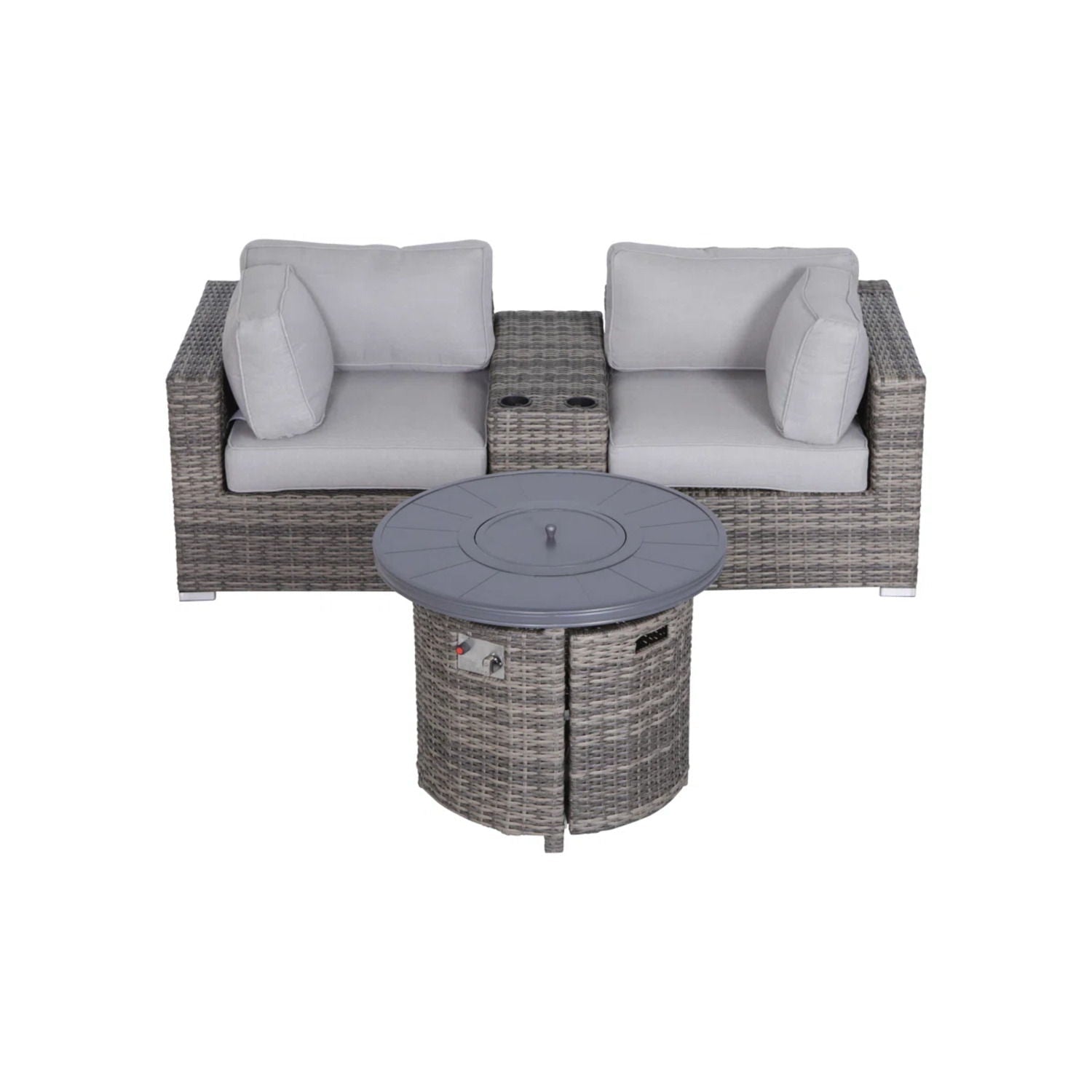 Rattan Patio Set With Comfortable Cushions And Fire Pit - The Vitality Estate