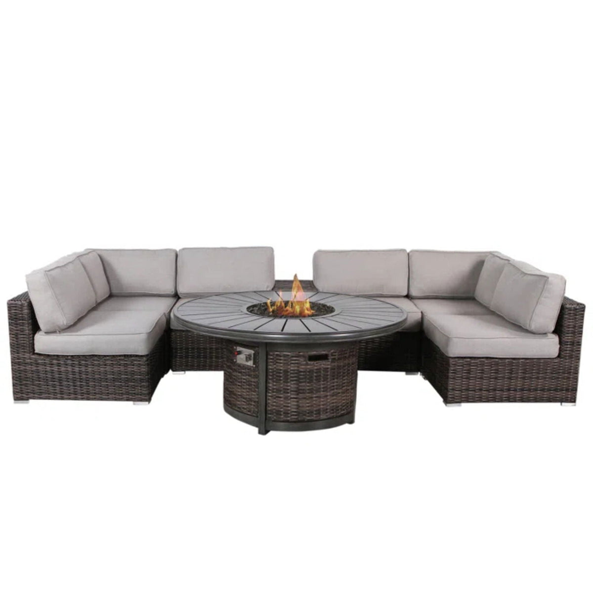 Rattan Patio Set With Comfortable Cushions And Fire Pit - The Vitality Estate