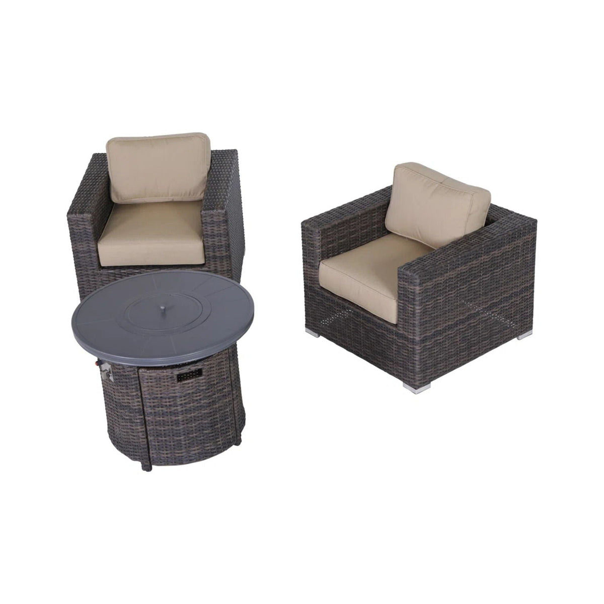 Rattan Patio Set With Comfortable Cushions And Fire Pit - The Vitality Estate