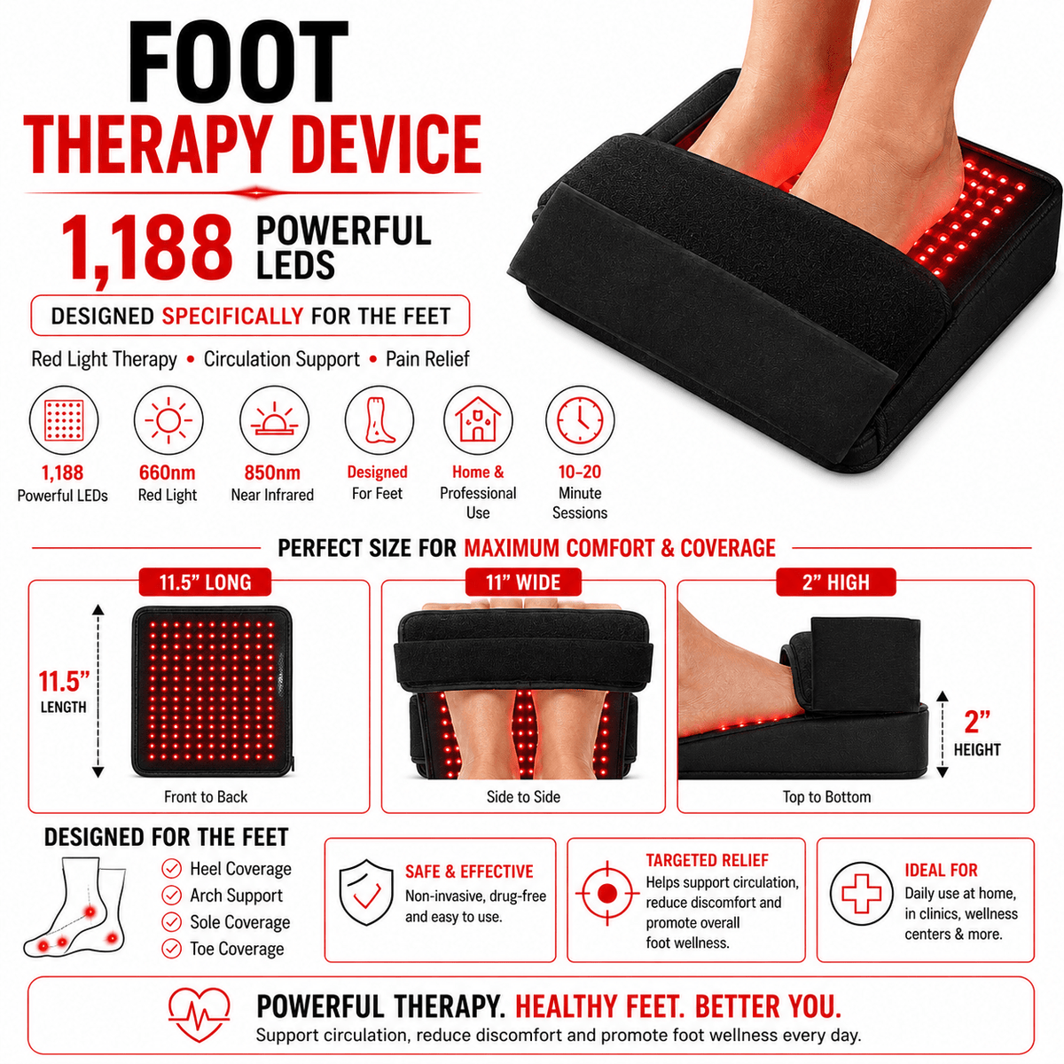 Red Light Neuropathy and Circulation Support System for Feet, Calves, Lower Back. 3,456 LEDs in System - The Vitality Estate