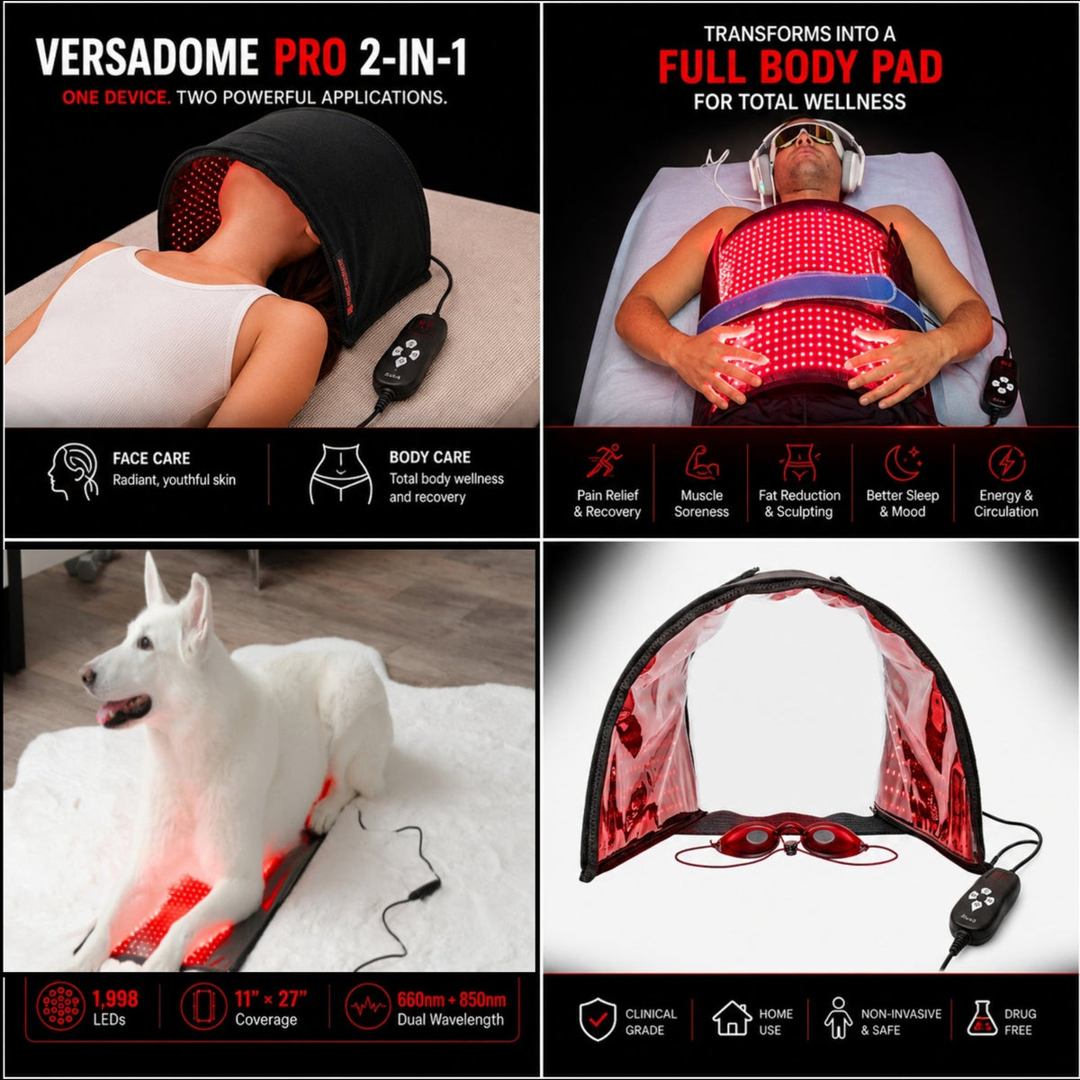 Red Light Therapy VersaDome Pro 2-in-1 – Face & Body Device with 1,998 LEDs - The Vitality Estate
