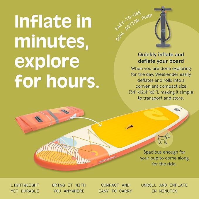 Retrospec Weekender Inflatable Stand Up Paddle Board Includes Paddle, Pump, and Accessories 10’6” Lightweight iSUP, Puncture Resistant Inflatable Paddle Board for Adults - The Vitality Estate