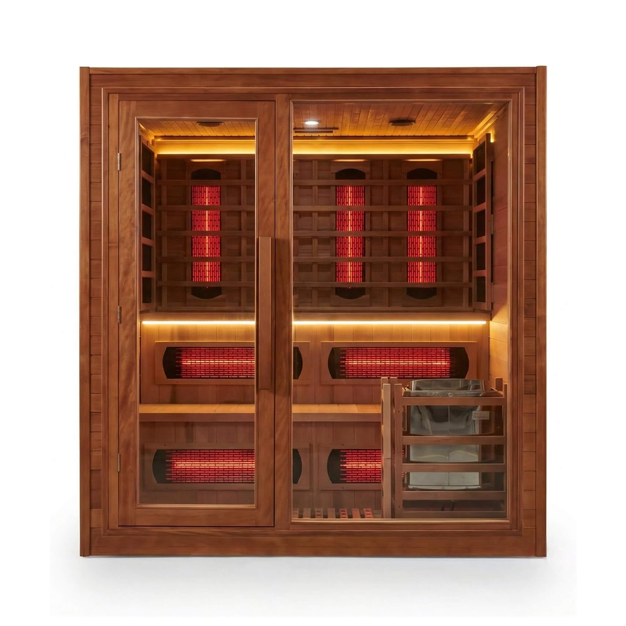 Rövia Elvaria 4-Person Indoor Canadian Red Cedar Infrared And Steam Sauna With 6KW Harvia Heater [Made-To-Order] (SAK93528) - The Vitality Estate